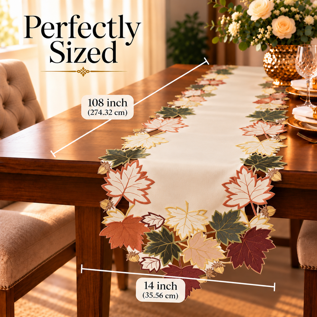 Cream White Table Runner – Falling Petals, 14x108 Inch