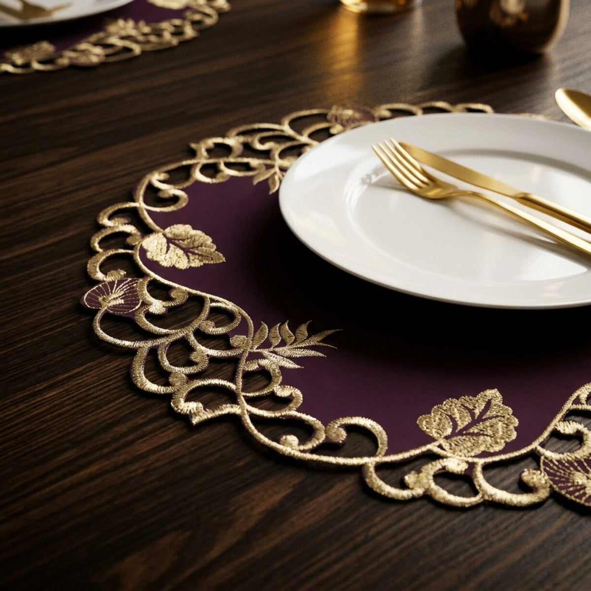 Purple Gold Doilies – Velvet Plum, 15 Inch