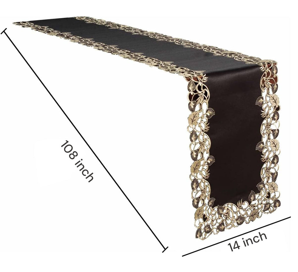 Black Gold Table Runner – Rustic Vintage Decorative Linen 14x108 Inch