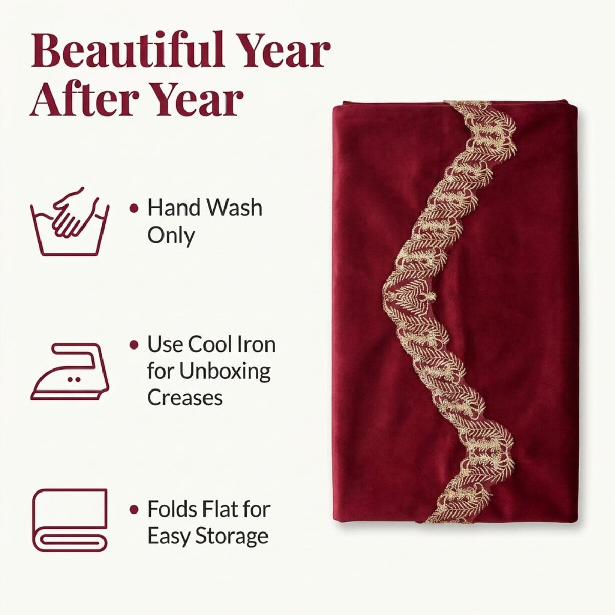 Burgundy Gold Mantel Scarf – Wine Grace, 18x90 Inch