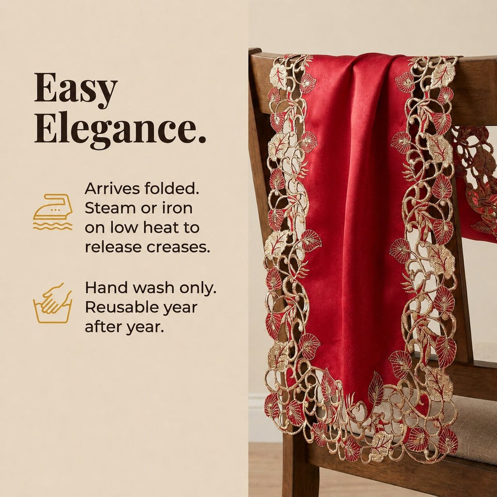Burgundy Gold Table Runner – Rustic Vintage Dining Table Decor 14x108 Inch