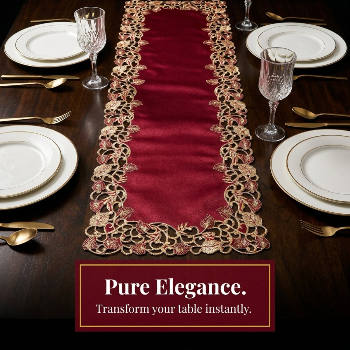 Burgundy Gold Table Runner – Royal Garnet, 14x108 Inch