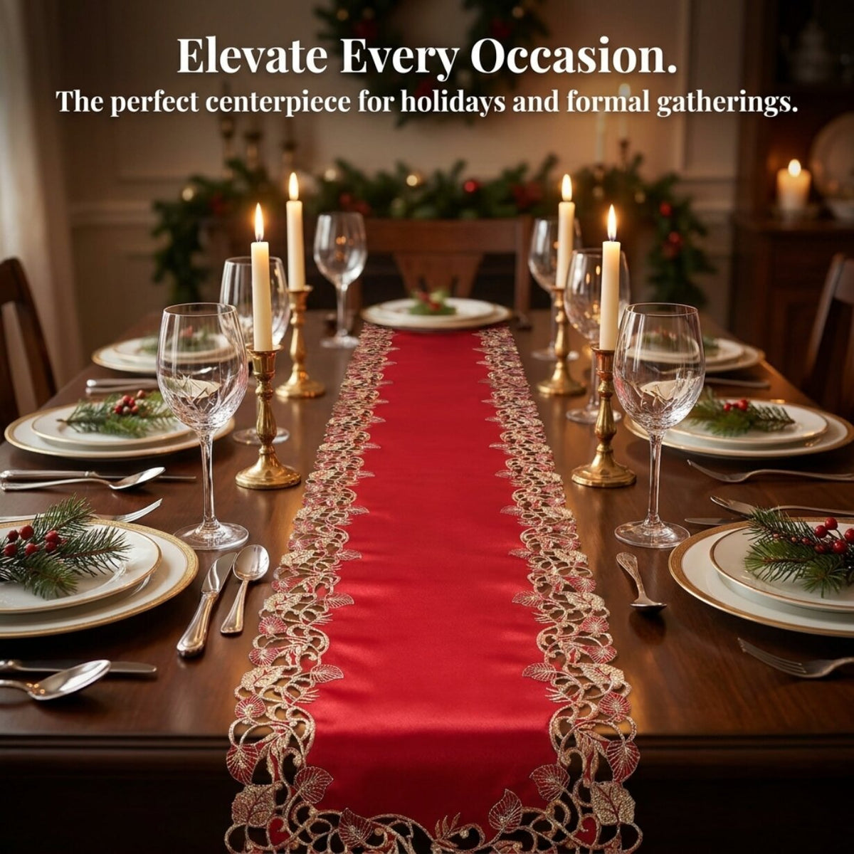 Burgundy Gold Table Runner – Royal Garnet, 14x108 Inch