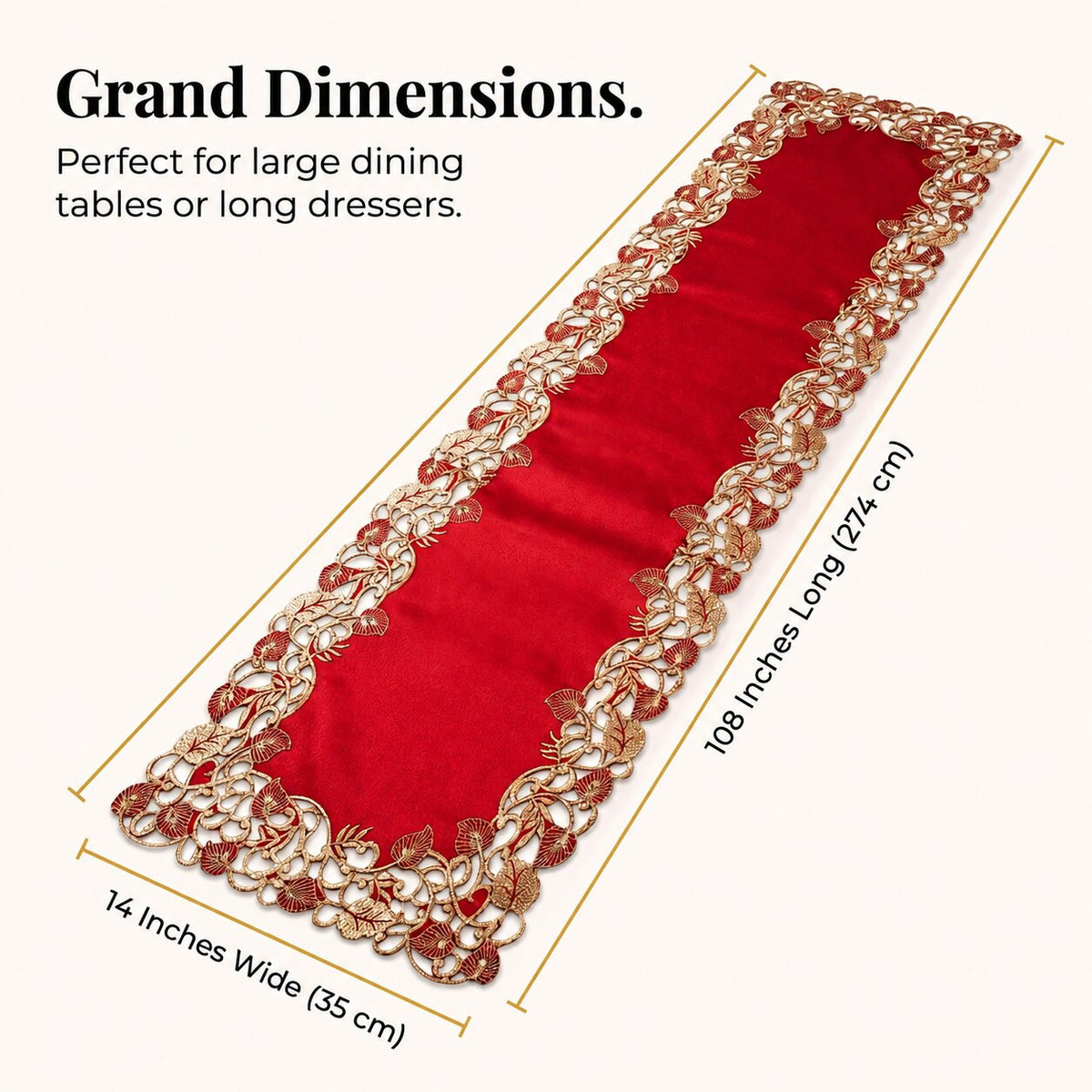 Burgundy Gold Table Runner – Royal Garnet, 14x108 Inch