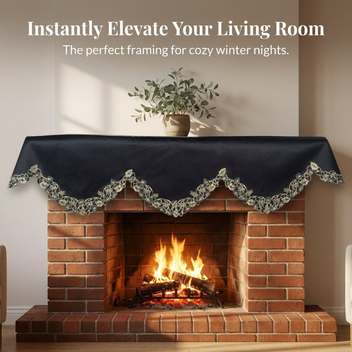 Black Gold Mantel Scarf – Midnight Gold, 18x90 Inch