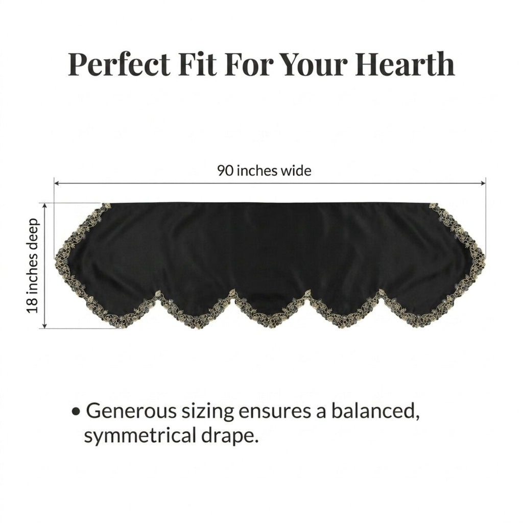 Black Gold Mantel Scarf – Vintage Fireplace Decor, Rustic Table Linen 18x90 Inch