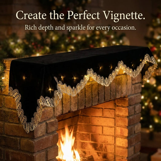 Black Gold Mantel Scarf – Ebony Bloom, 18x90 Inch