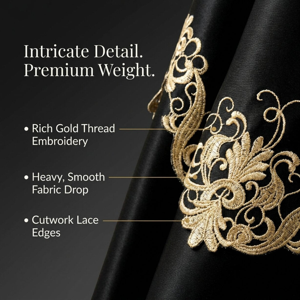 Black Gold Mantel Scarf – Golden Night, 18x90 Inch