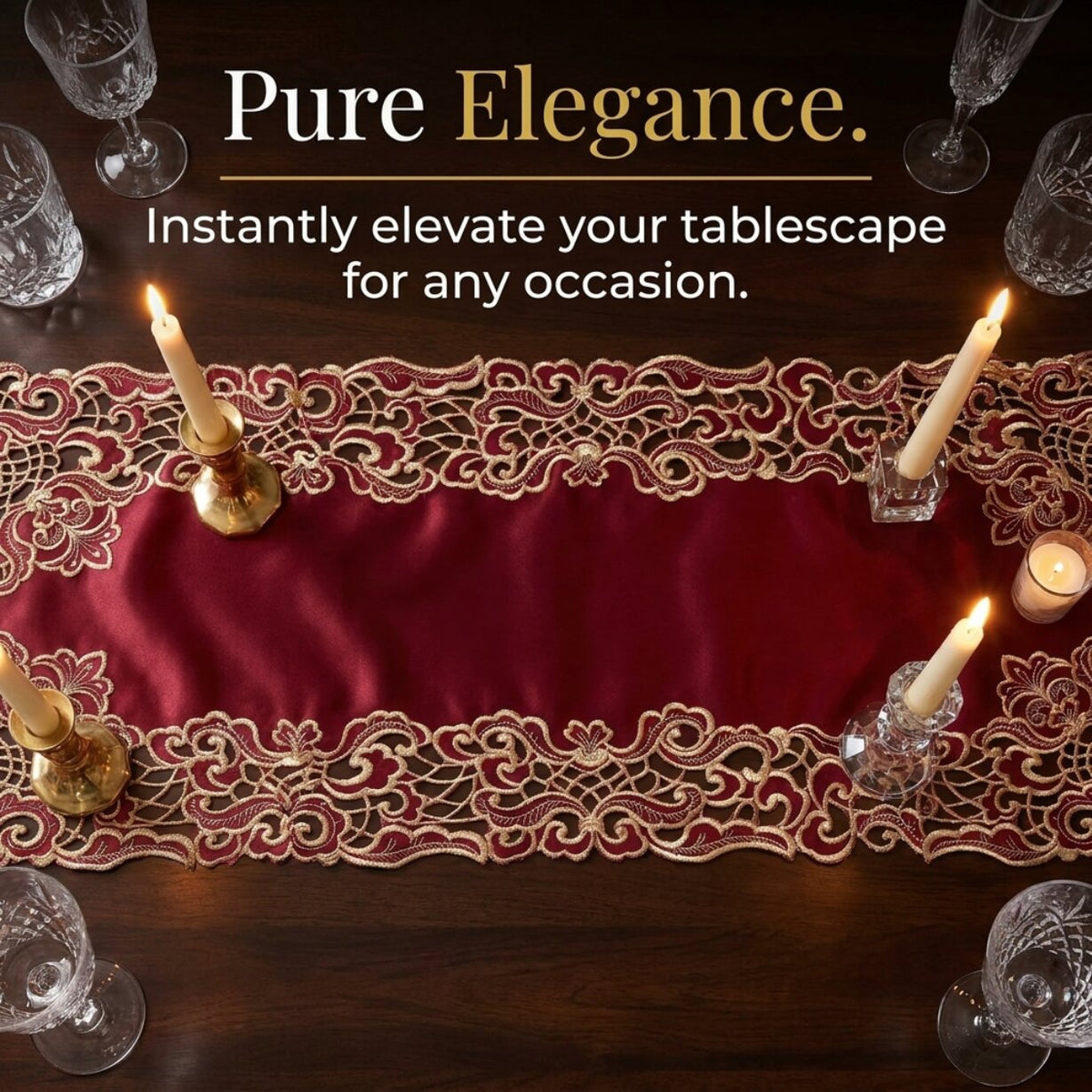 Burgundy Gold Table Runner – Crimson Glow, 14x108 Inch