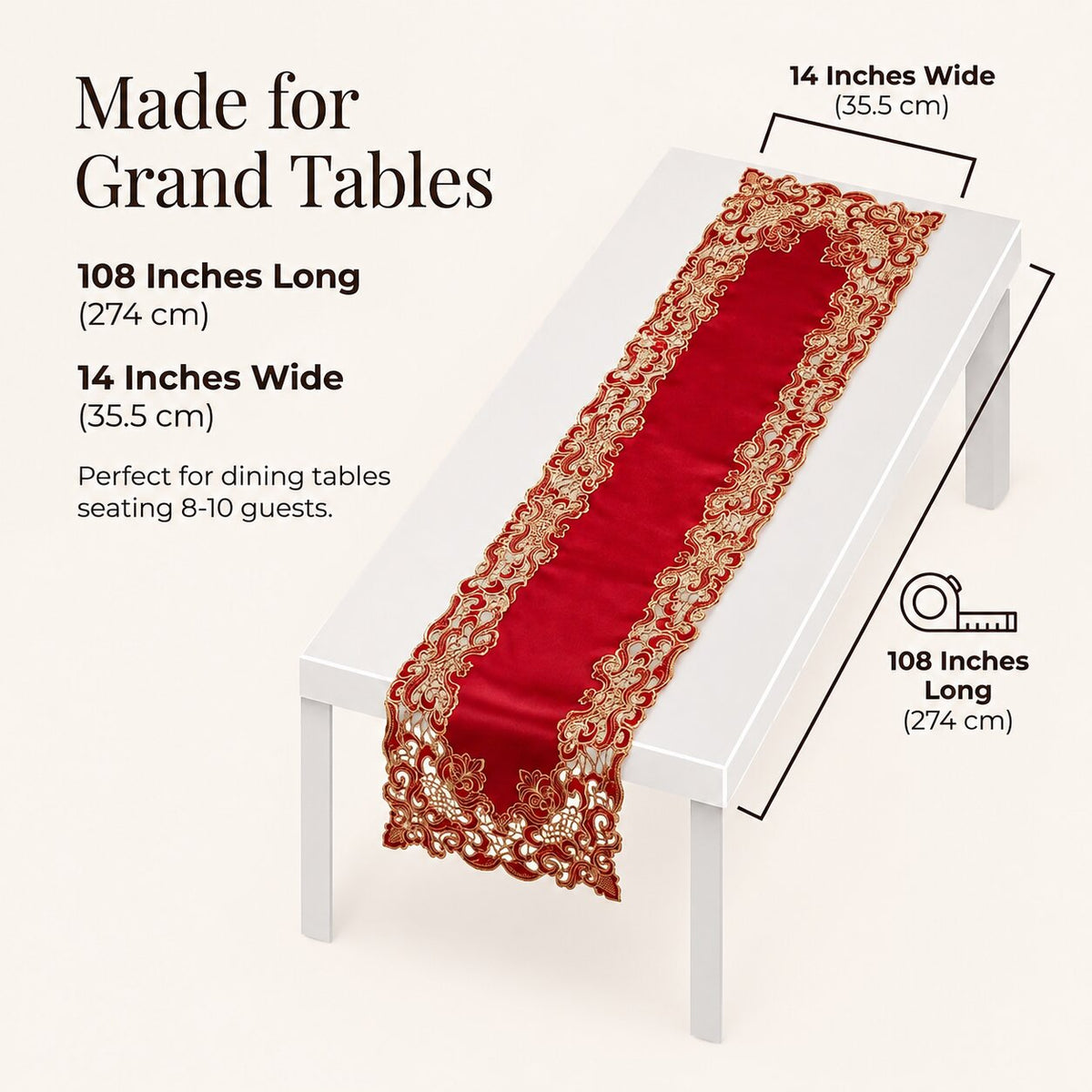 Burgundy Gold Table Runner – Crimson Glow, 14x108 Inch