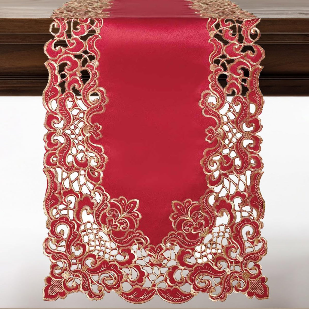 Burgundy Gold Table Runner – Crimson Glow, 14x108 Inch