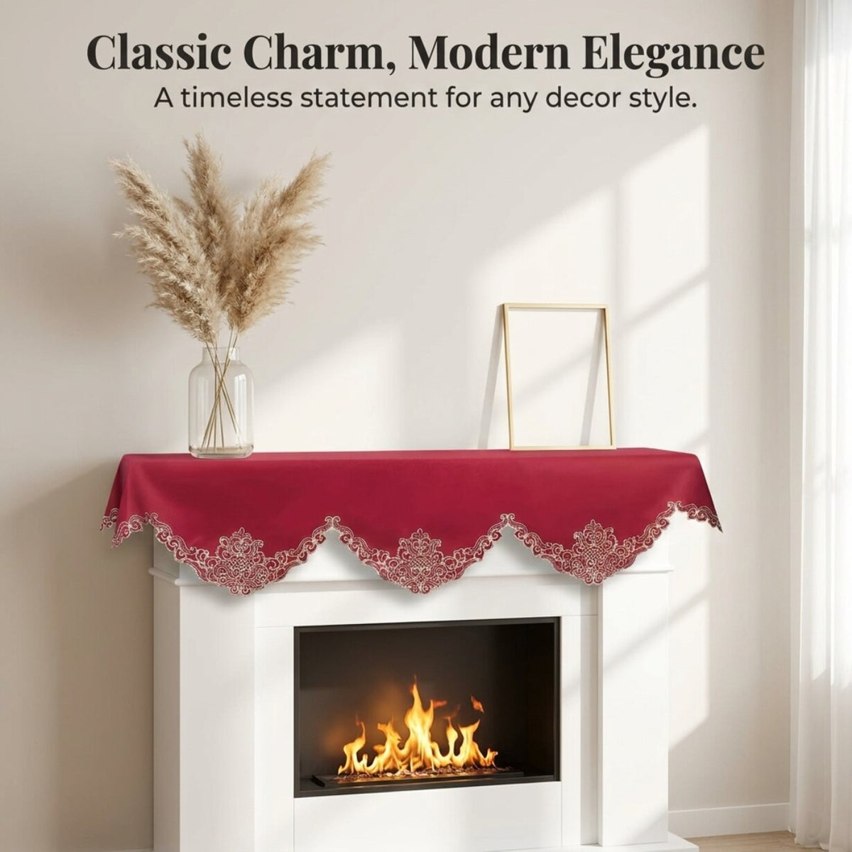 Burgundy Gold Mantel Scarf – Crimson Glow, 18x90 Inch