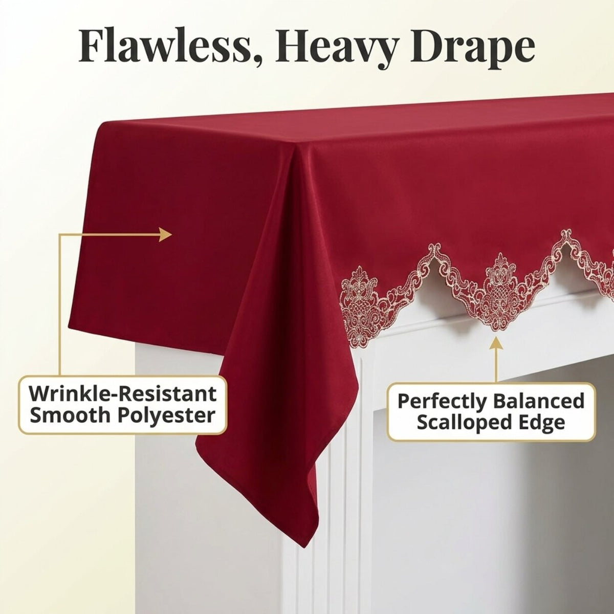 Burgundy Gold Mantel Scarf – Crimson Glow, 18x90 Inch