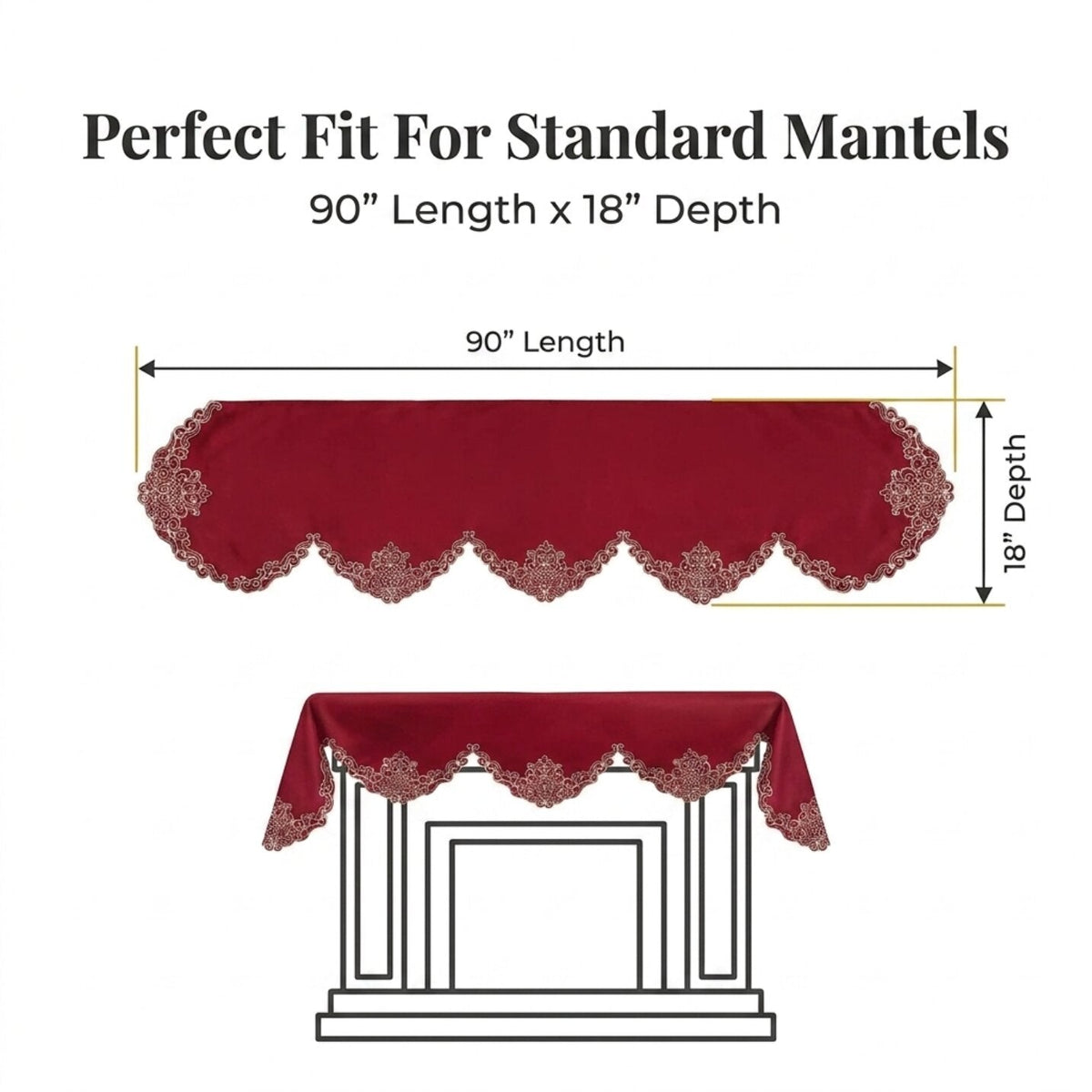 Burgundy Gold Mantel Scarf – Crimson Glow, 18x90 Inch
