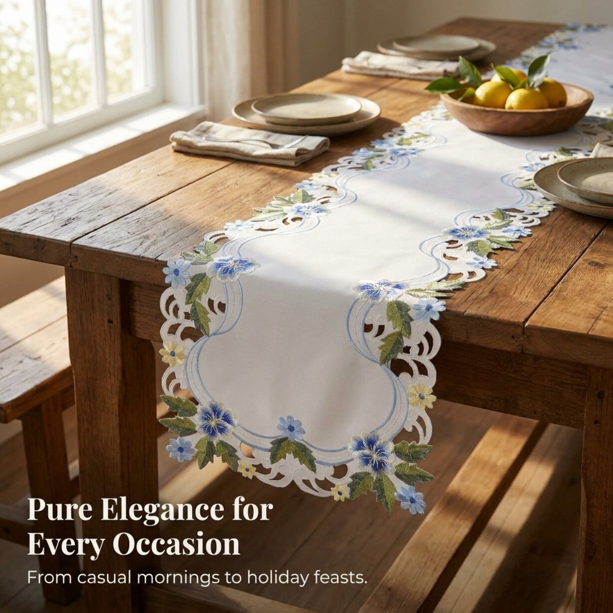 Blue Green Lace Runner – Eternal Grace, 14x108 Inch