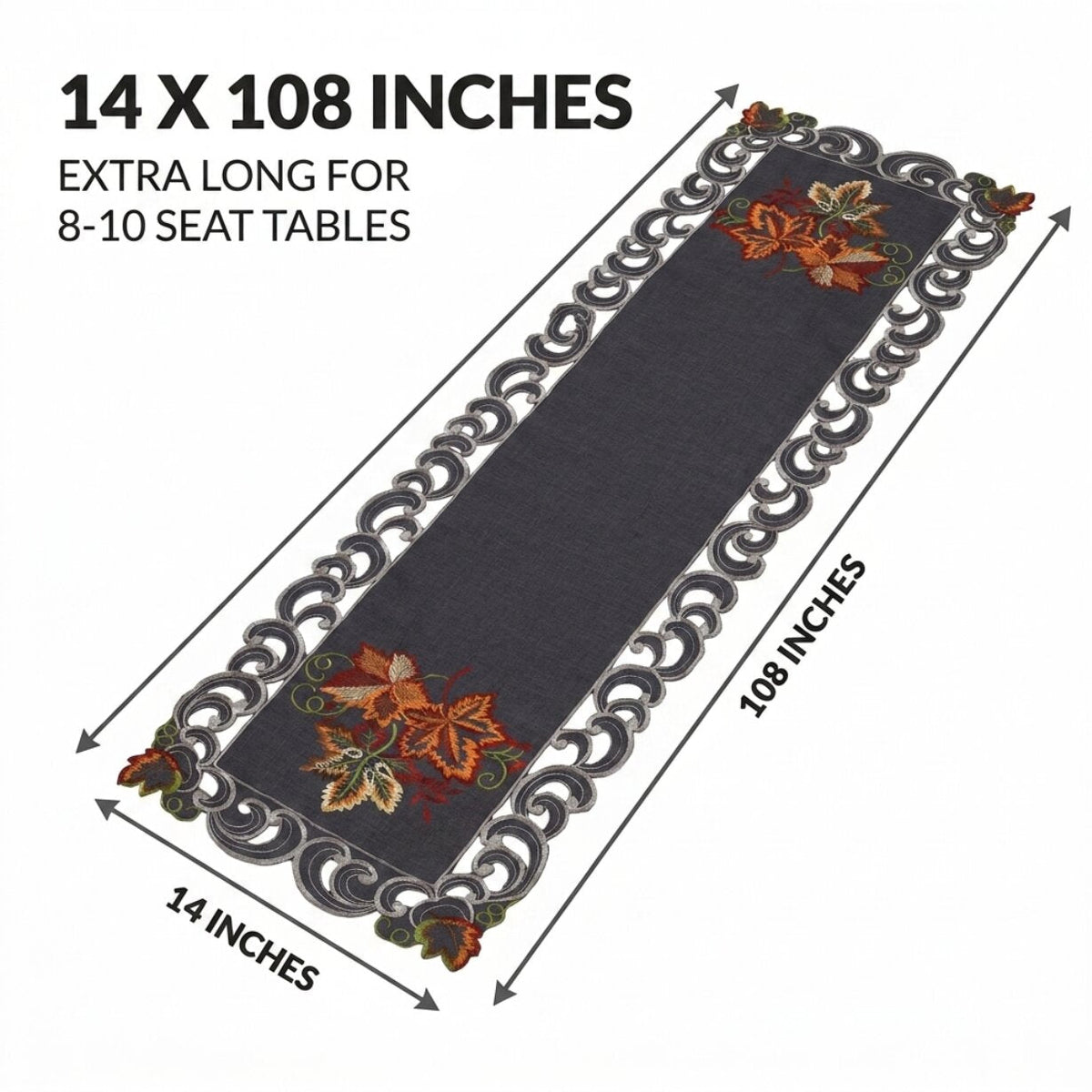 Gray Table Runner – Fleur, 14x108 Inch