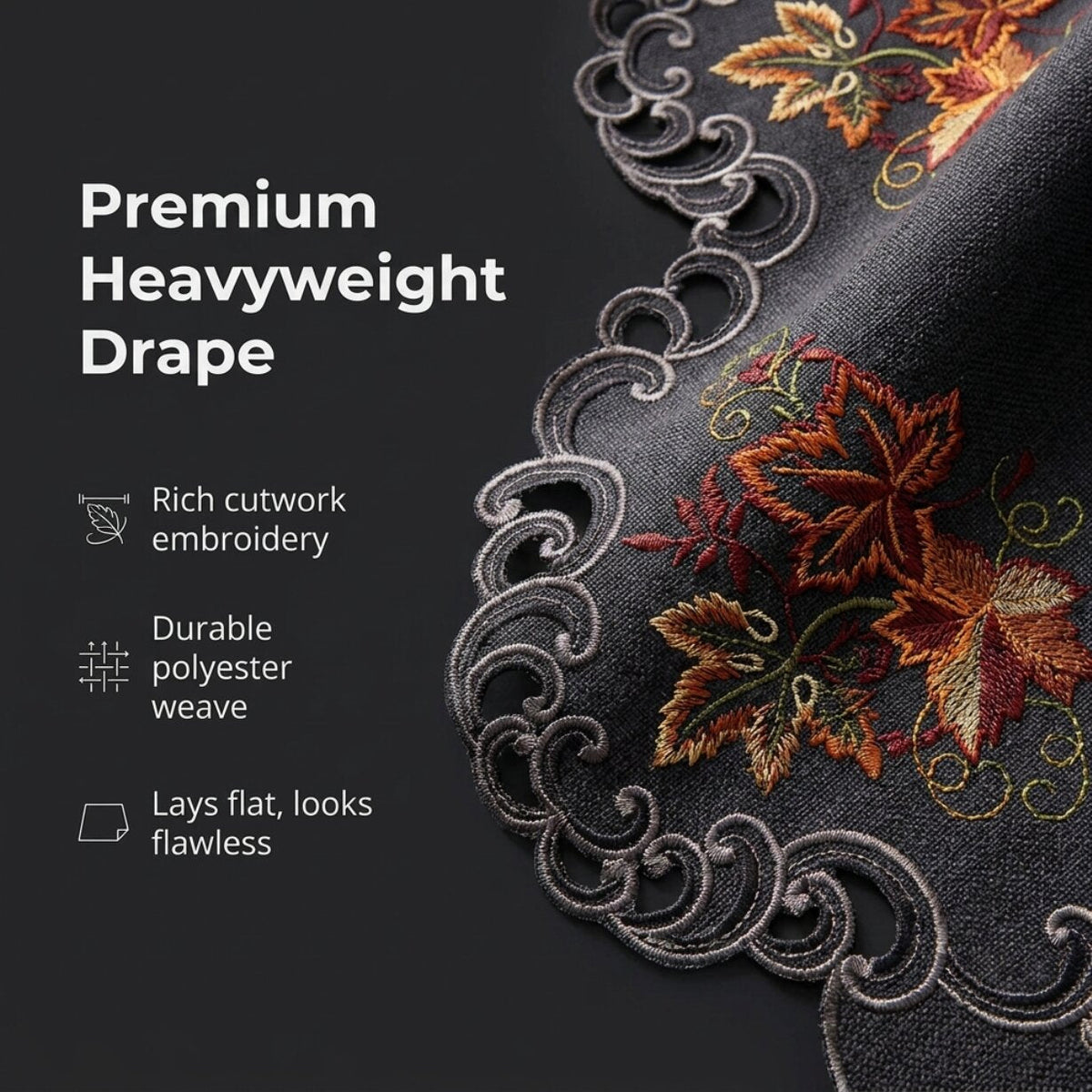 Gray Mantel Scarf – Fleur, 18x90 Inch