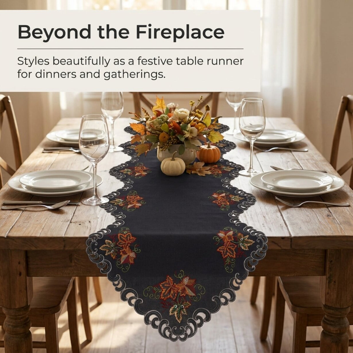 Gray Mantel Scarf – Fleur, 18x90 Inch
