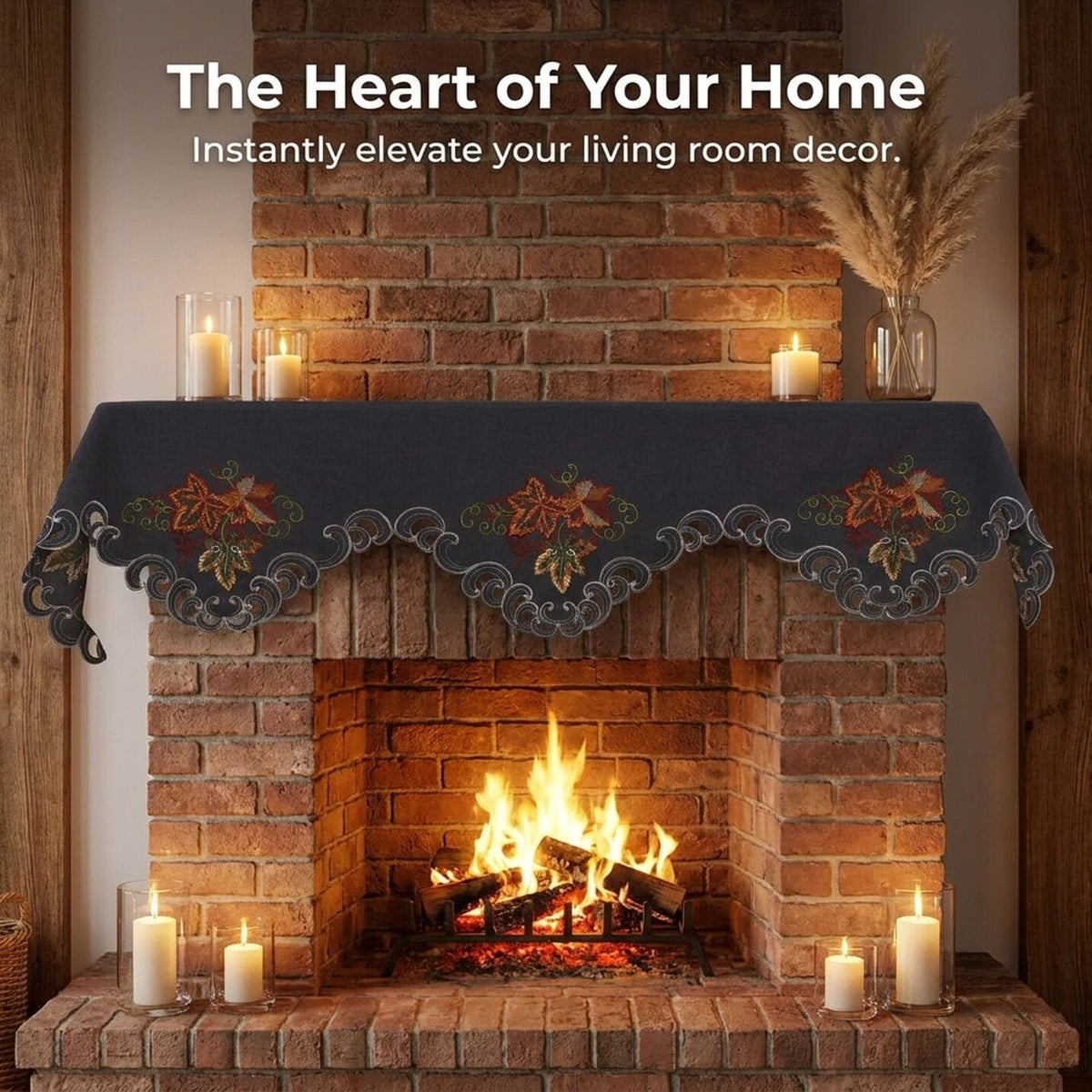 Gray Mantel Scarf – Fleur, 18x90 Inch