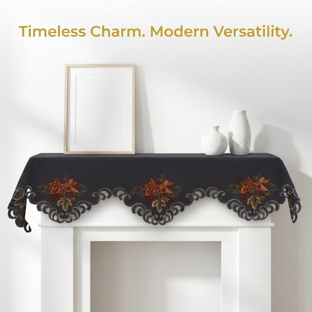 Gray Mantel Scarf – Fleur, 18x90 Inch
