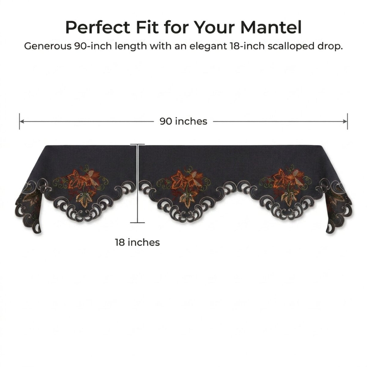 Gray Mantel Scarf – Fleur, 18x90 Inch