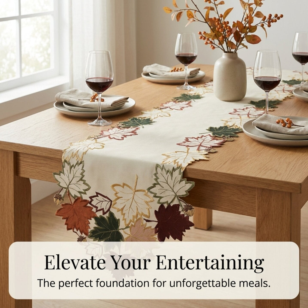 Cream White Table Runner – Falling Petals, 14x108 Inch