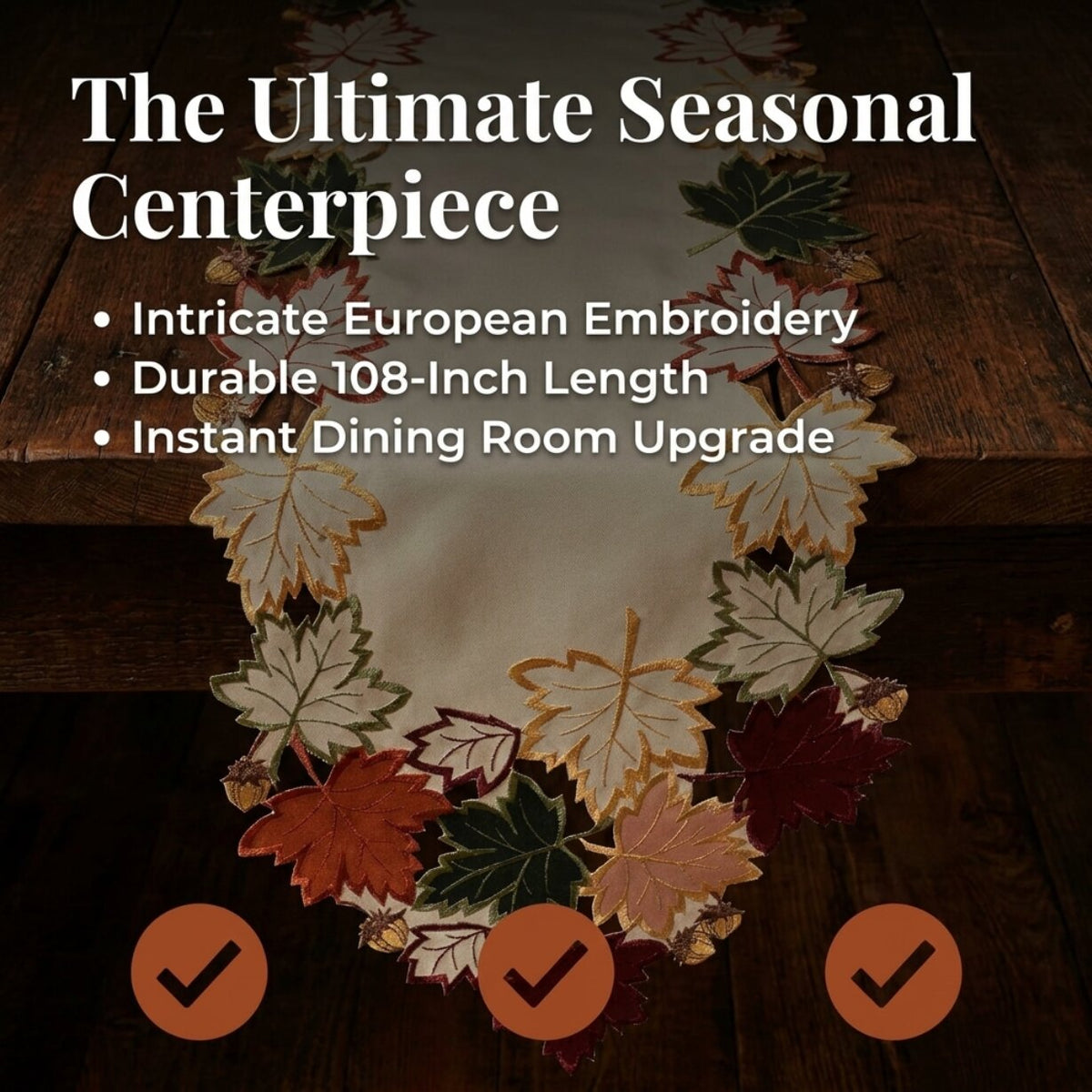 Cream White Table Runner – Falling Petals, 14x108 Inch