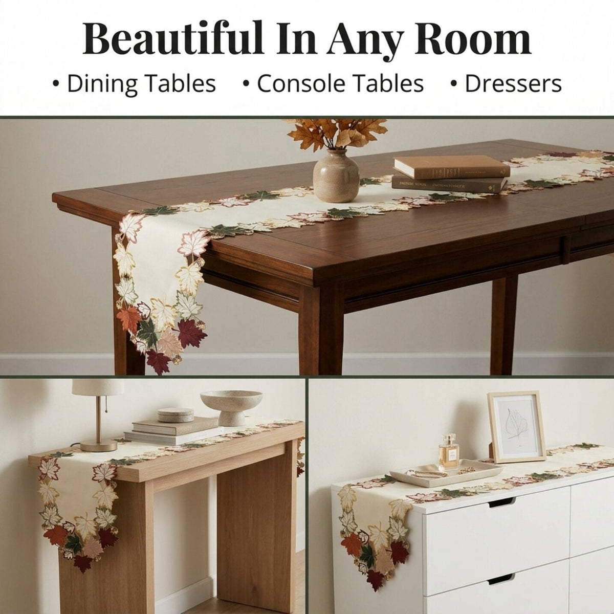 Cream White Table Runner – Falling Petals, 14x108 Inch