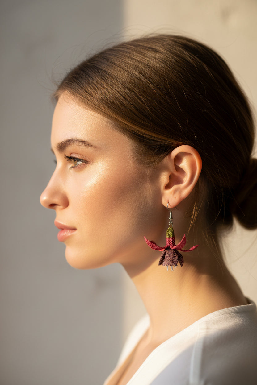 Handmade 3D Floral Crochet Dangle Earrings for Women