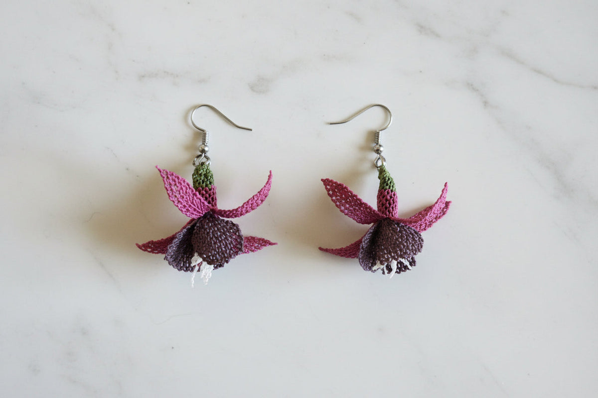Handmade 3D Floral Crochet Dangle Earrings for Women