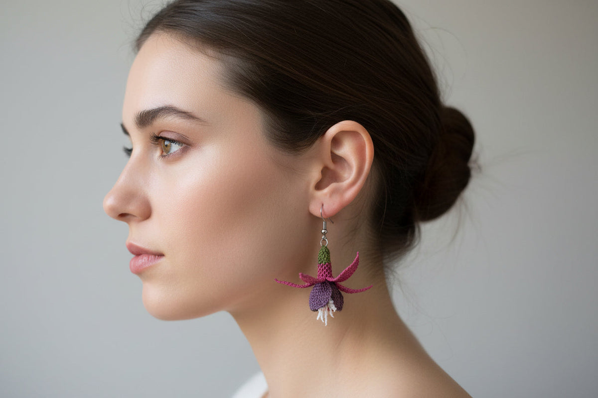 Handmade 3D Floral Crochet Dangle Earrings for Women