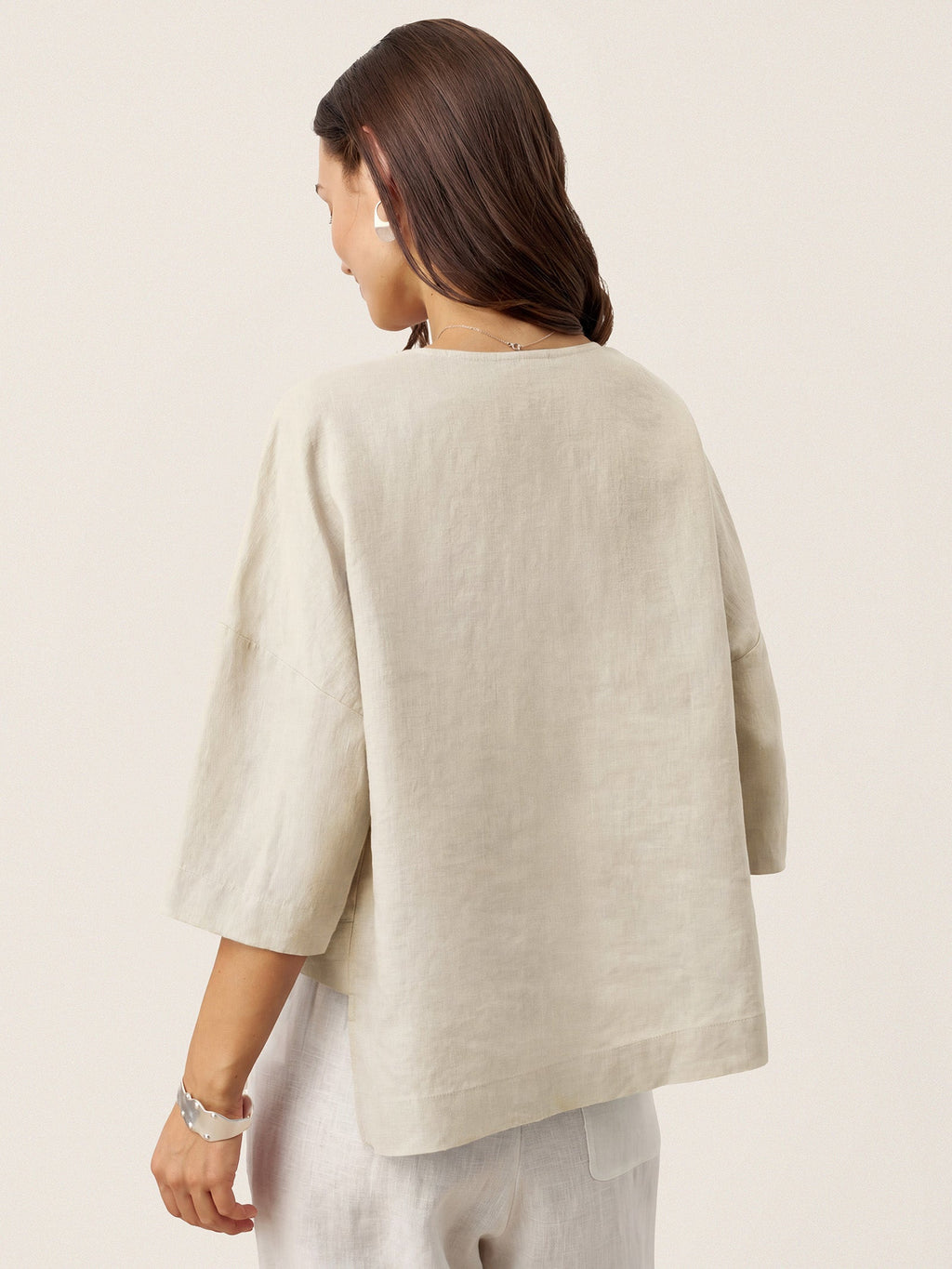 100% Linen Drop Shoulder Asymmetric Layered Hem Overtop VIOLA