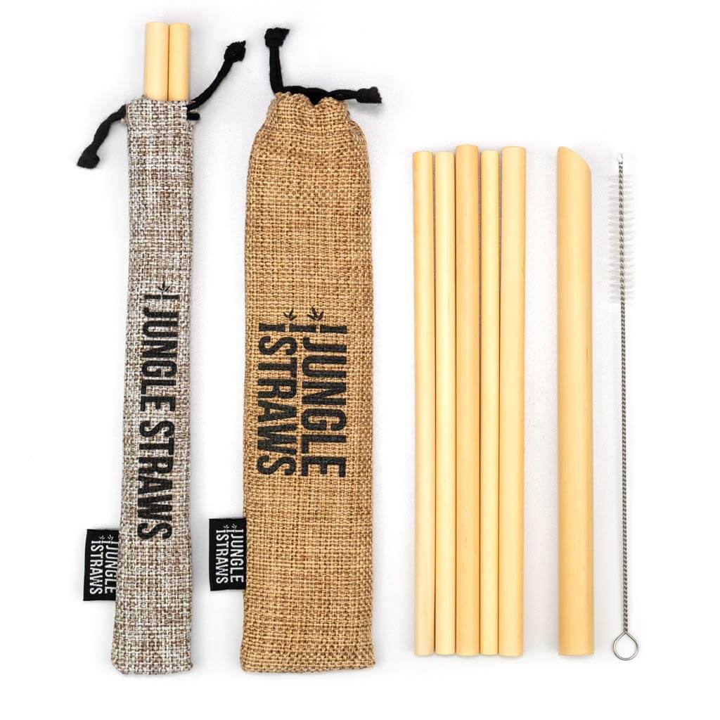 Reusable Bamboo Drinking Straws w/ Natural Jute Bag (Pack of 6)