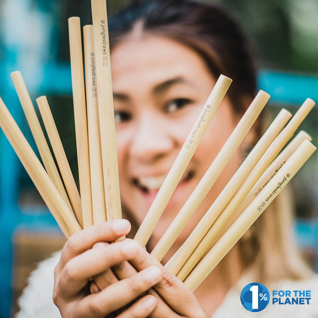 Jungle Straws: Reusable Bamboo Drinking Straws with Natural Hessian Carry Case (Set of 12)