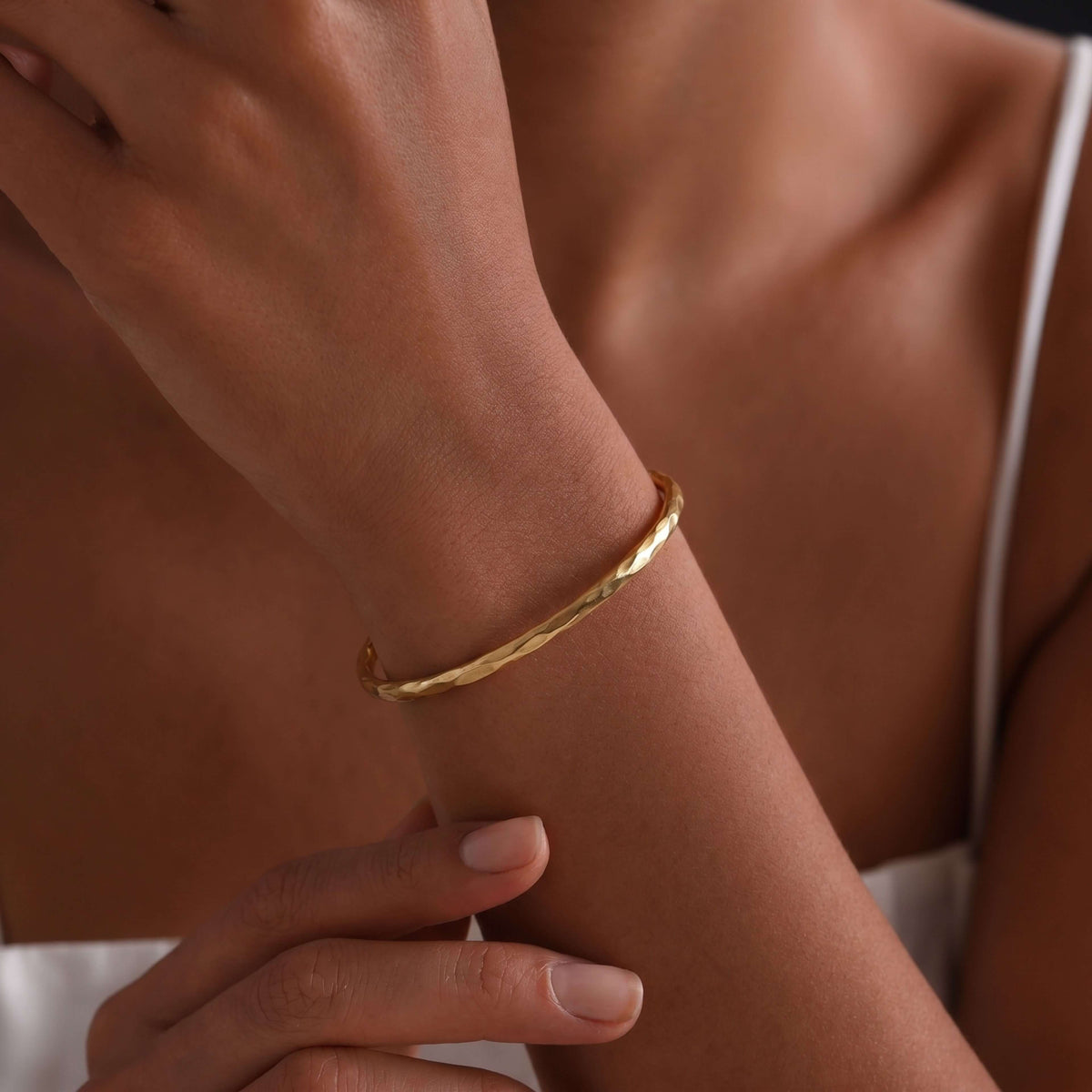Thin Textured Brass Bangle | Raha
