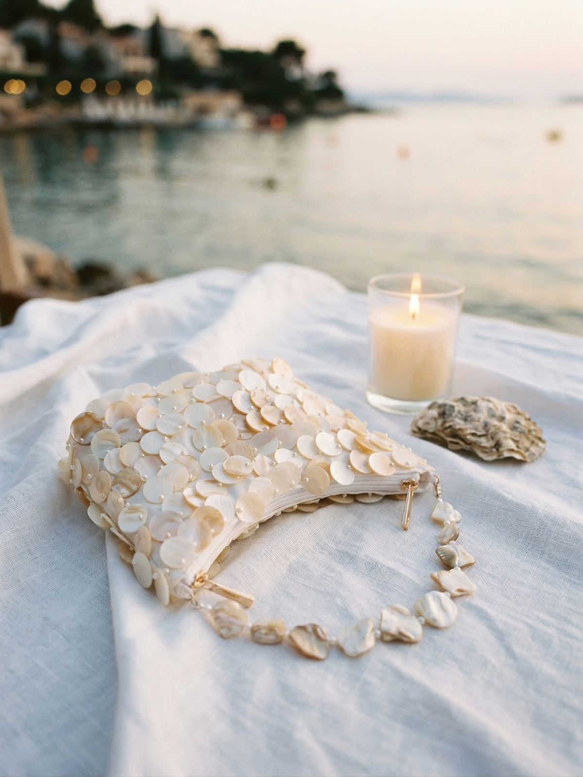 Luxe Handcrafted Mother-of-Pearl Disc Clutch for Special Occasions & Summer Vacations