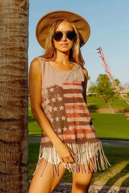 BiBi American Flag Top Knit Sleeveless Top for Patriotic Style