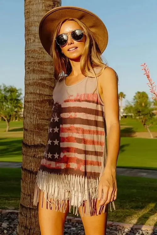BiBi American Flag Top Knit Sleeveless Top for Patriotic Style
