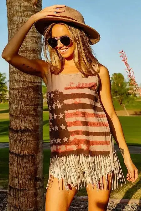 BiBi American Flag Top Knit Sleeveless Top for Patriotic Style