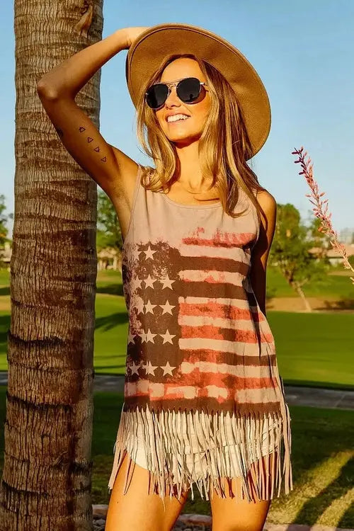 BiBi American Flag Top Knit Sleeveless Top for Patriotic Style