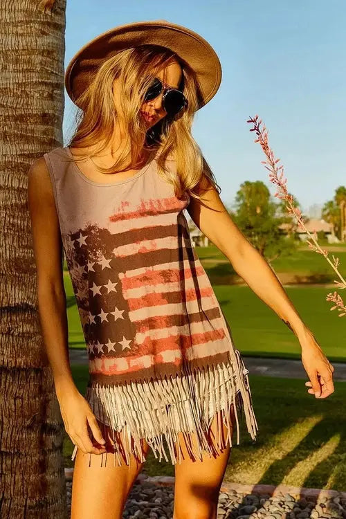 BiBi American Flag Top Knit Sleeveless Top for Patriotic Style