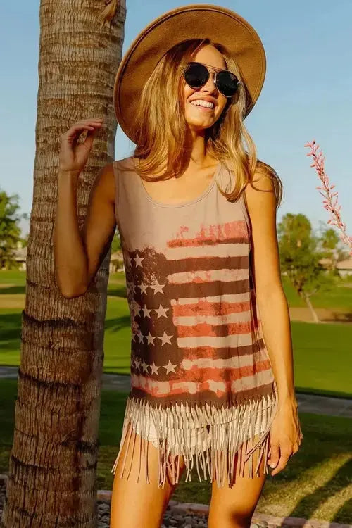 BiBi American Flag Top Knit Sleeveless Top for Patriotic Style