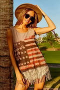 BiBi American Flag Top Knit Sleeveless Top for Patriotic Style