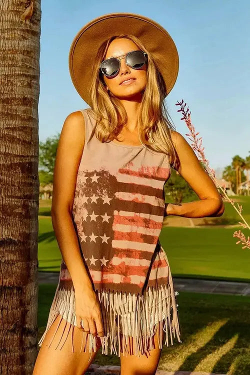 BiBi American Flag Top Knit Sleeveless Top for Patriotic Style