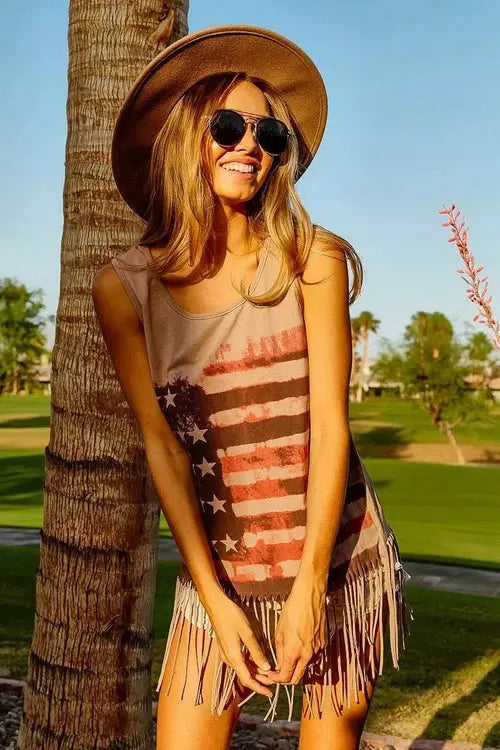 BiBi American Flag Top Knit Sleeveless Top for Patriotic Style