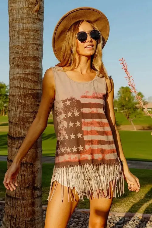 BiBi American Flag Top Knit Sleeveless Top for Patriotic Style
