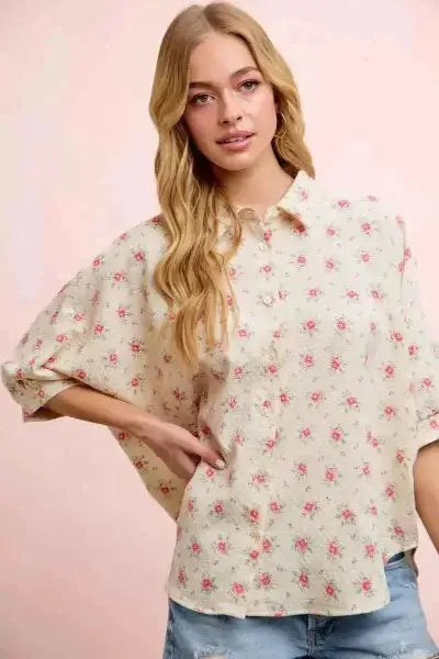 BiBi Flower Printed Short Dolman Blouse