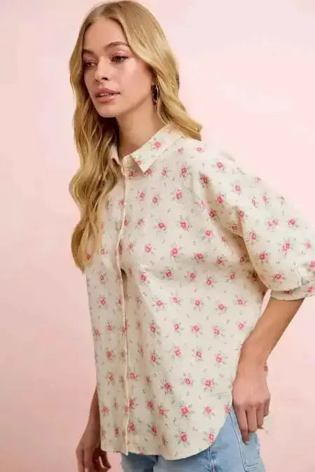 BiBi Flower Printed Short Dolman Blouse