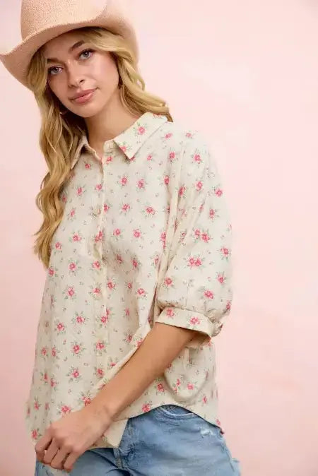 BiBi Flower Printed Short Dolman Blouse
