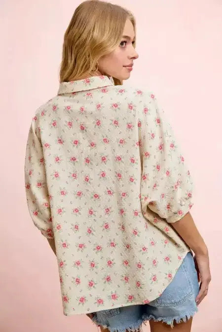 BiBi Flower Printed Short Dolman Blouse